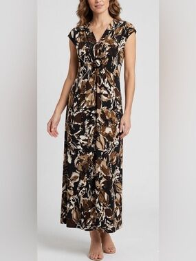 Vintage Evan Picone Abstract Floral Long Dress Size 16